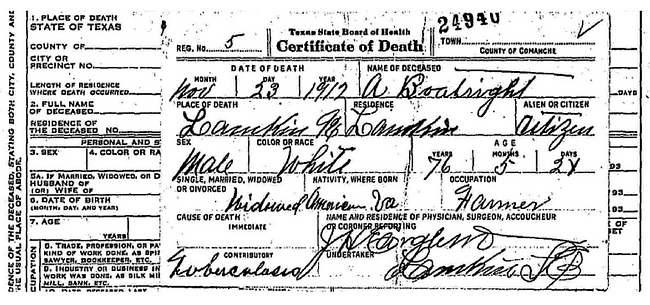Abyhugh Boatwright Death Certificate:
