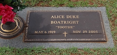 Alice Duke Boatright Gravestone