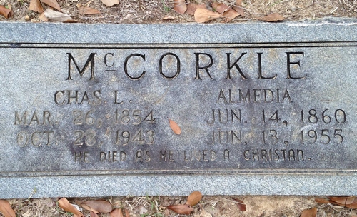 Almedia Boatwright and Charles L. McCorkle Gravestone