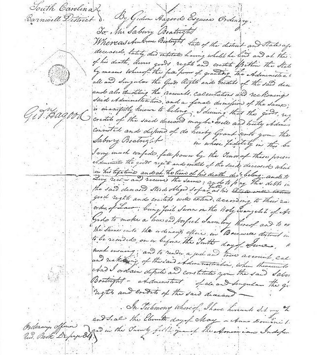Ambrose Boatwright Letter of Administration