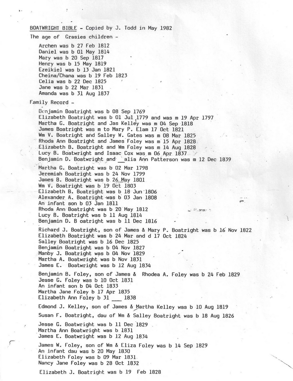 Benjamin Boatwright Bible: