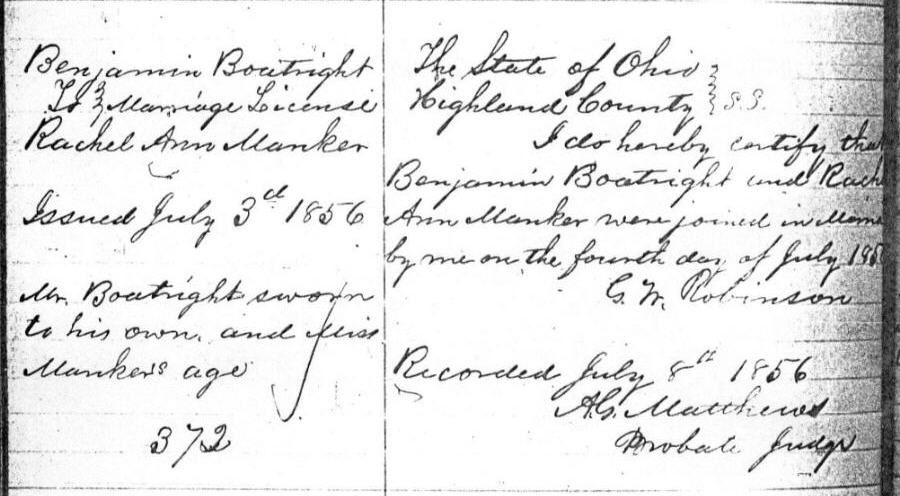 Benjamin Boatwright Marriage Record: