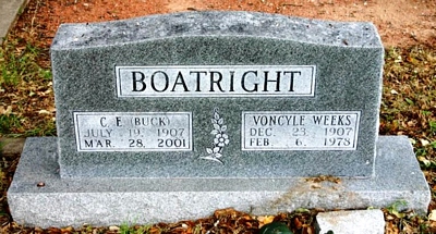 Clarence Edward Buck Boatright and Voncyle Weeks Gravestone