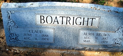 Claud and Alma Brown Boatright Gravestone