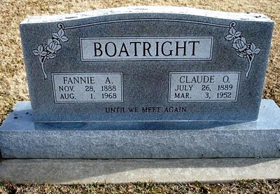 Claude Obern and Fannie Alice Smith Boatright Gravestone