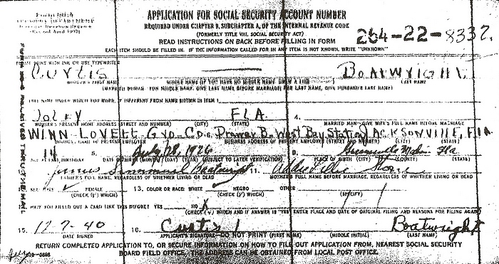 Curtis Boatwright Social Security Application:
