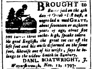 Daniel Boatwright Slave Notice