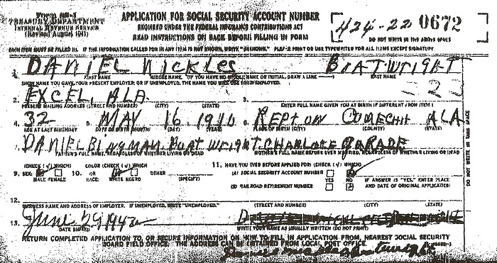 Daniel Nickles Boatwright Social Security Application: