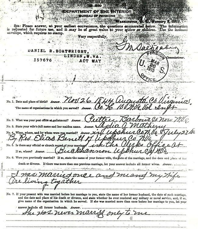 Daniel Rafe Boatwright Civil War Pension Application