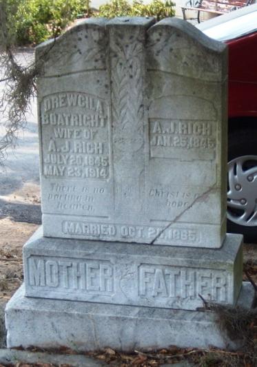 Drucilla Boatright and Andrew Jackson Rich Gravestone