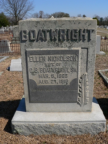 Mary Ellen Nicholson Boatwright Gravestone