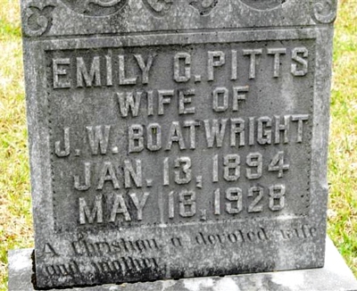 Emily Caroline Pitts Boatwright Gravestone