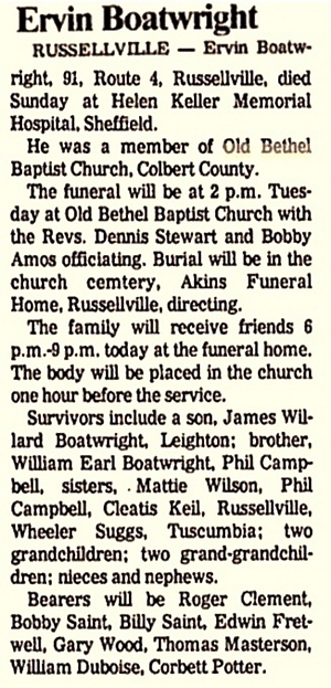 Fornie Ervin Boatwright Obit