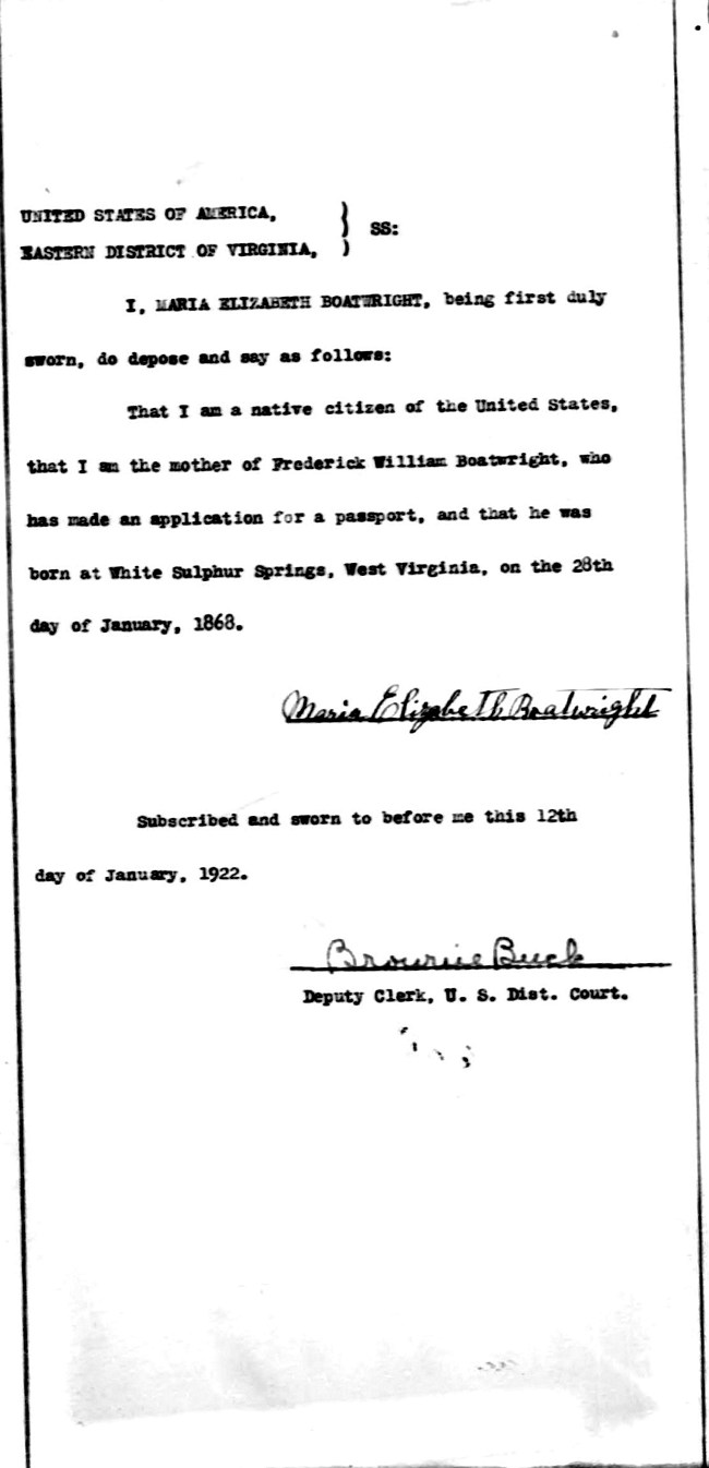 Frederic William Boatwright Passport
