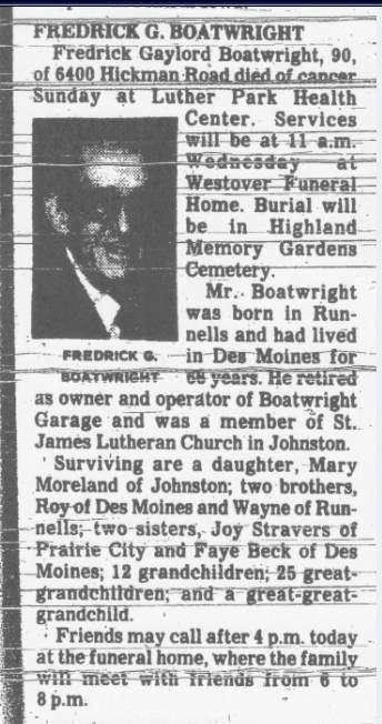 Fredrick Gaylord Boatwright Obit