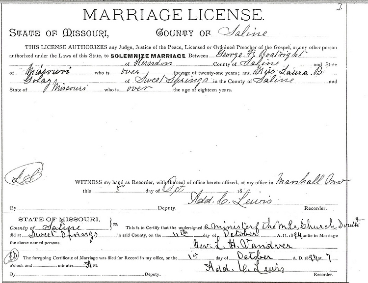 George Francis and Laura Belle Golay Boatright Marriage License:
