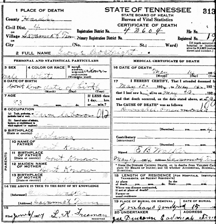 George W. Boatwright Death Certificate: