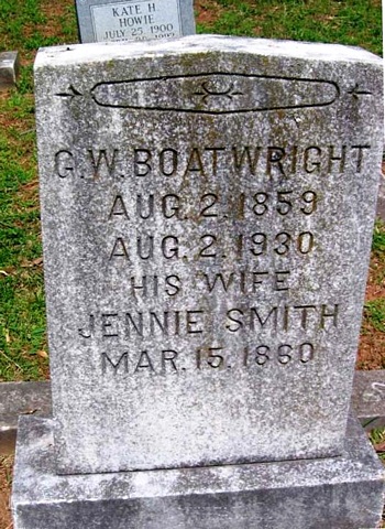 George Washington Boatwright and Jennie Smith Gravestone