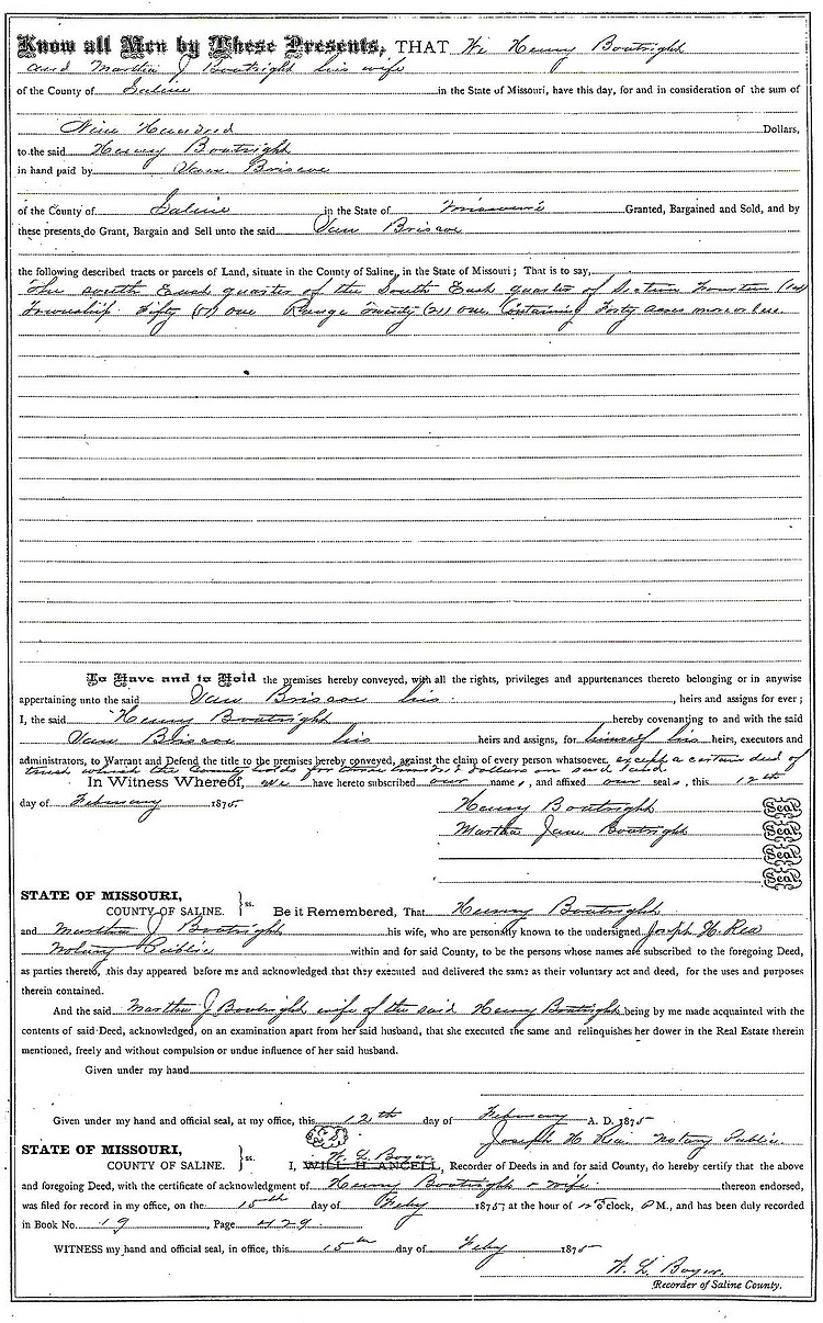 Henry H. Boatright Land Sales 1875: