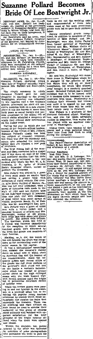 Herbert Lee Boatwright - Suzanne Virginia Pollard Wedding