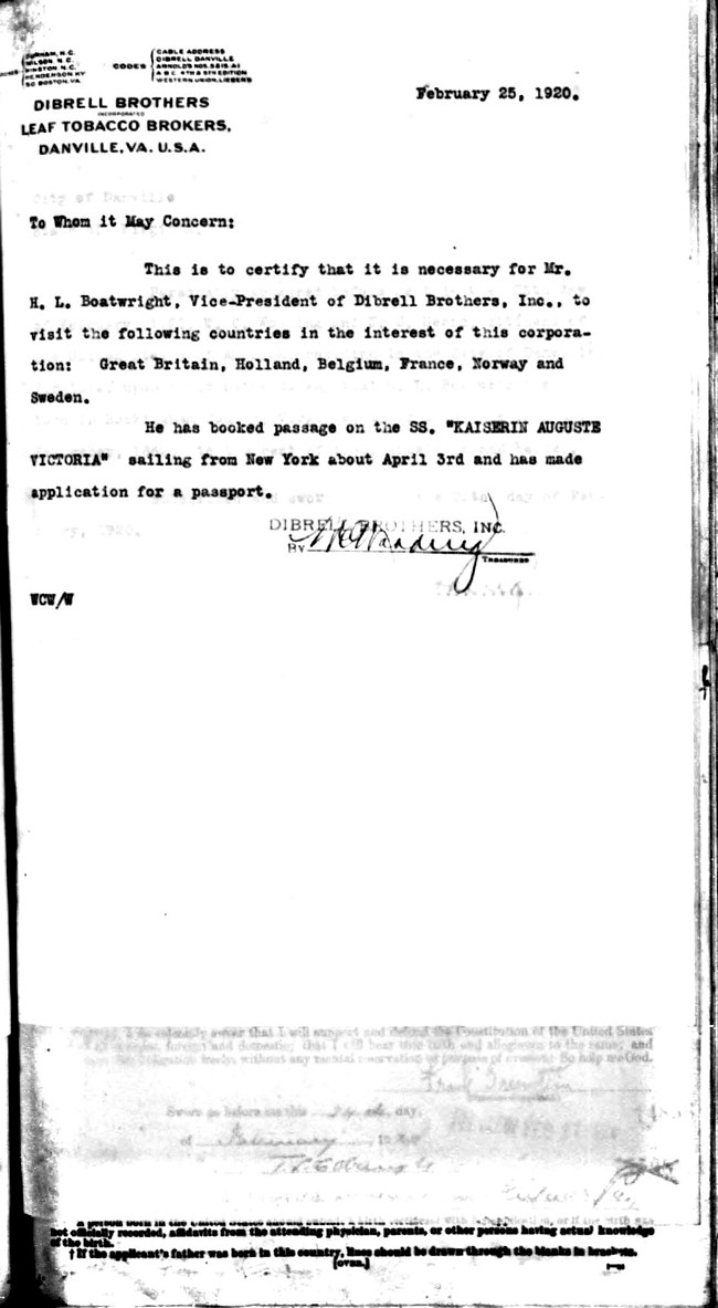 Herbert Lee Boatwright Passport