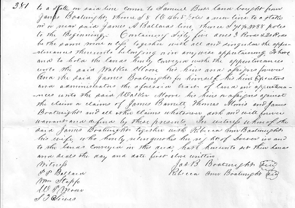 James Blackburn Boatwright Land Sale: