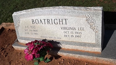 James Clabourne and Virginia Lee Hester Boatright Gravestone