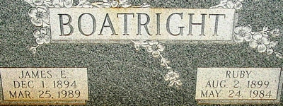 James Elbert and Ruby Lucinda White Boatright Gravestone