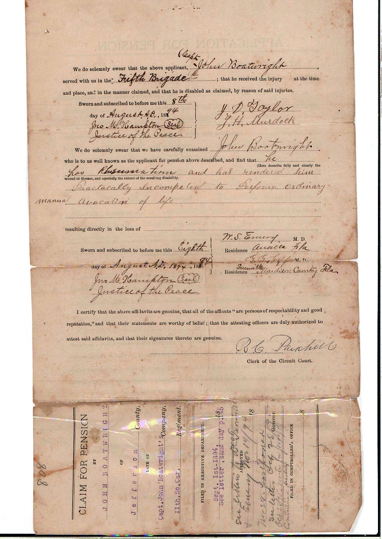 John B. Boatwright Civil War Pension Application