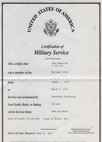 John Boatwright Military Service Record