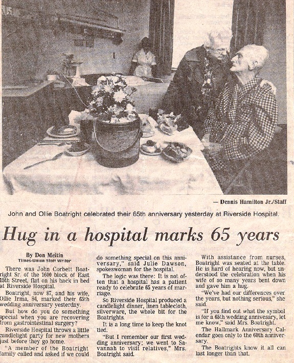 John Corbett Boatright and Ollie Irma Ward 65th Wedding Anniversary