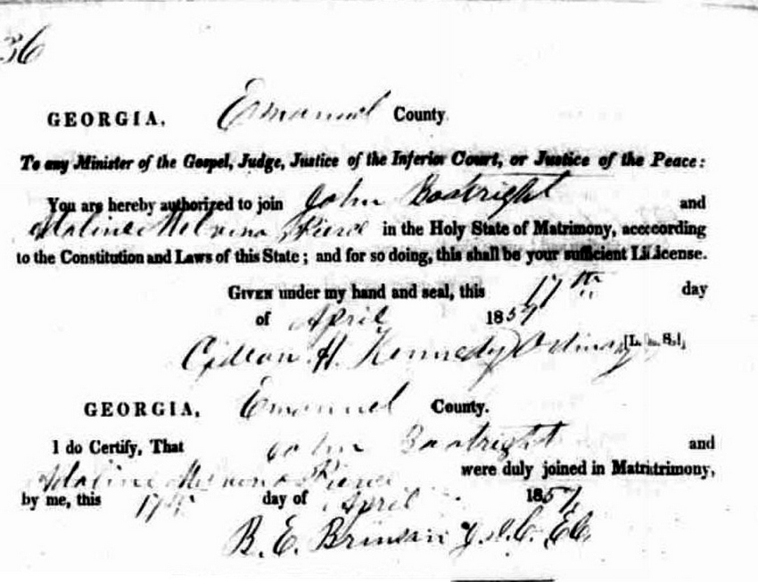 John Douglas and Adeline Melvina Pierce Boatright Marriage License: