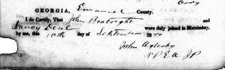 John Douglas and Nancy Ann Deal Boatright Marriage Record: