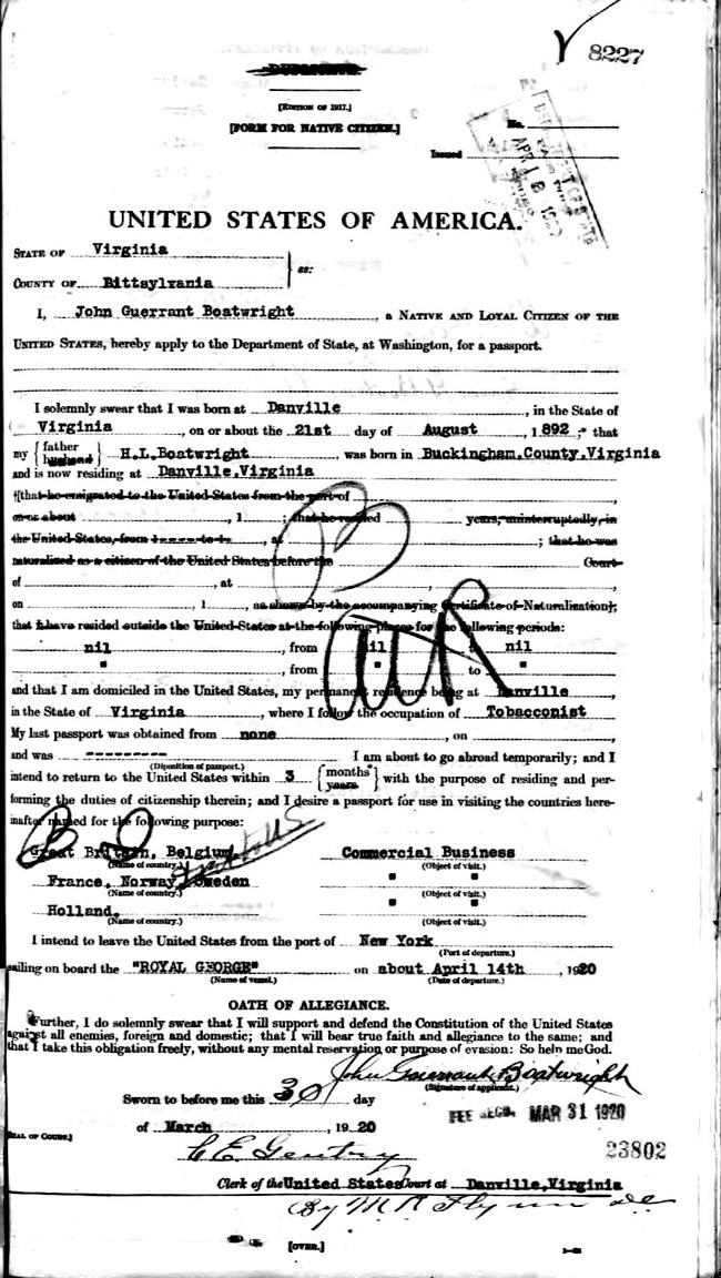 John Guerrant Boatwright Passport