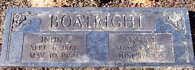 John James and Anna Frances Rogers Boatright Gravestone