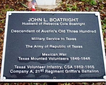 John L. Boatright Plaque located at grave site