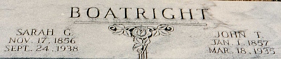 John Thomas and Sarah E. Gaston Boatright Gravestone