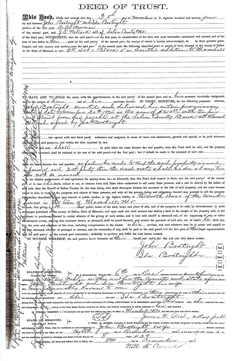 John William Boatright Deed of Trust 1874: