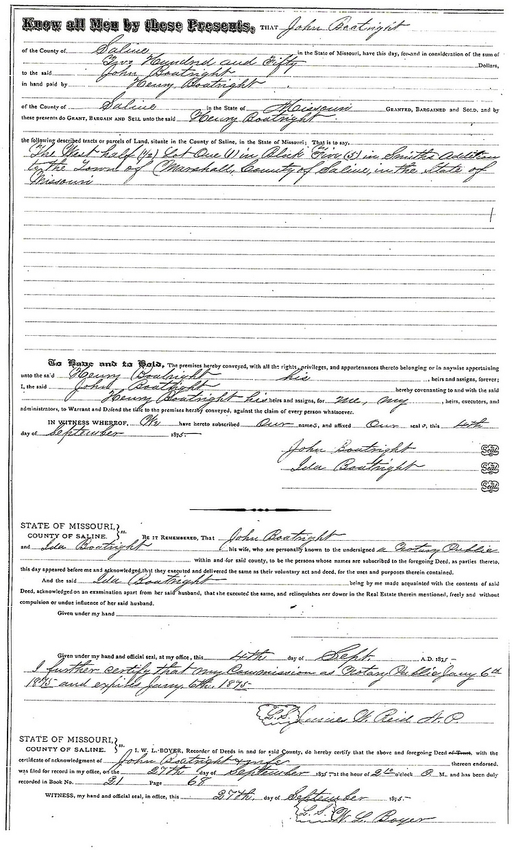 John William Boatright Land Sales 1875: