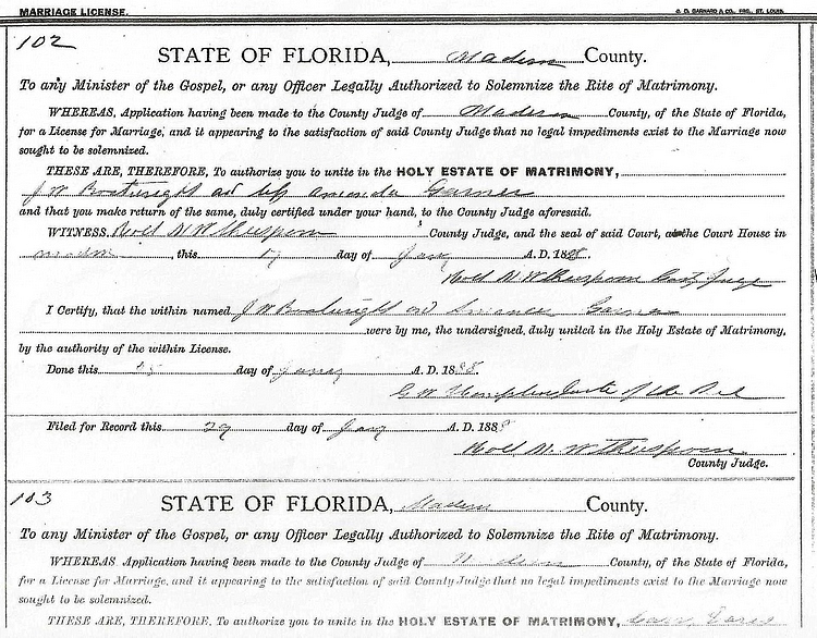 John William Boatwright and Amanda A. Garner Marriage License:
