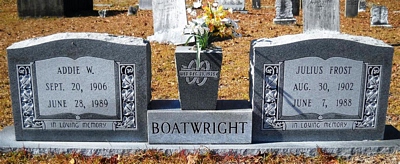 Julius Frost and Addie Doretha Woodberry Boatwright Gravestone