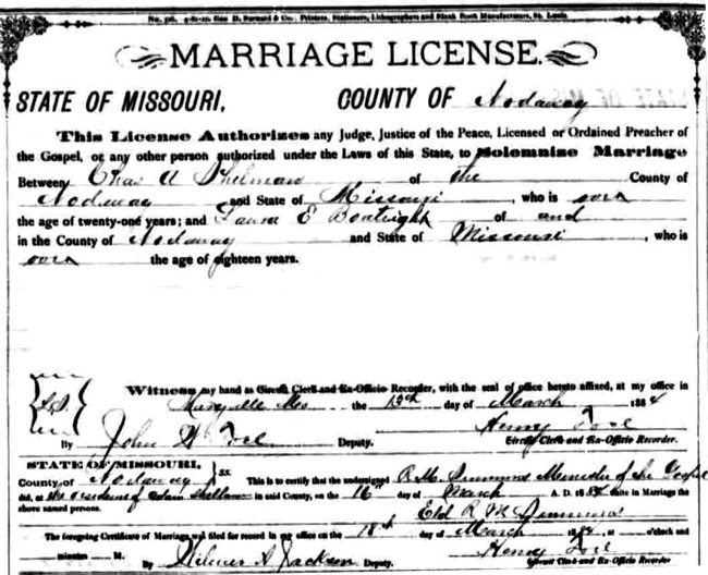 Laura Ellen Boatright and Charles Andrew Shelman Marriage License