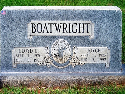 Lloyd Lovell and Melba Joyce Green Boatwright Gravestone