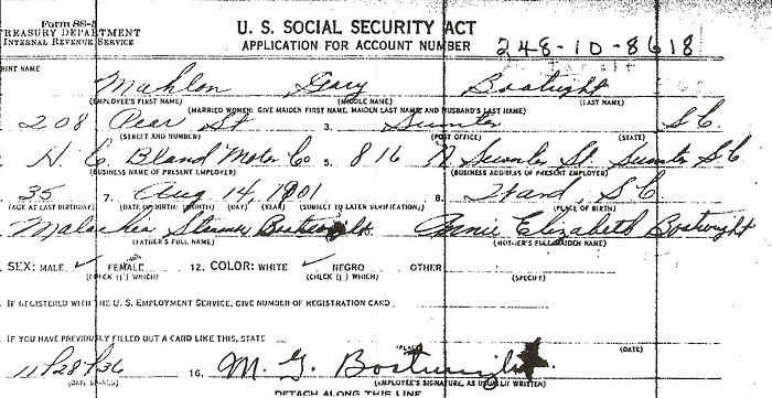 Mahlon Gary Boatwright Social Security Application: