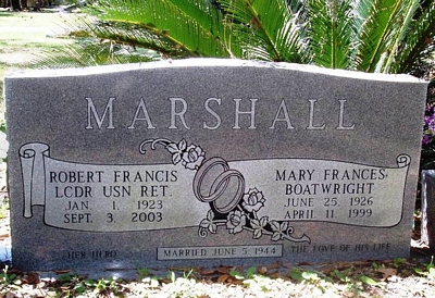 Mary Frances Boatwright and Robert Francis Marshall Gravestone