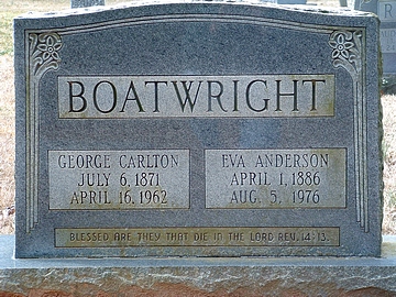 George Carlton Boatwright and Eva Anderson Gravestone: