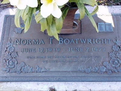 Norma A. Taylor Boatwright Gravestone