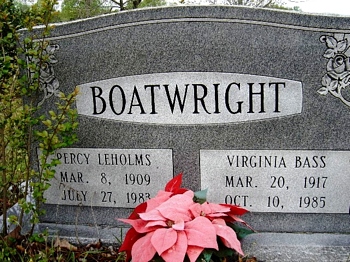 Percy Leholms and Virginia Bass Boatwright Gravestone