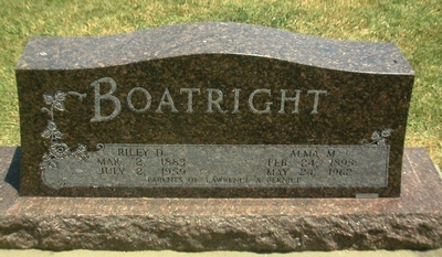 Riley Davidson and Alma Marie Harhausen Boatright Gravestone
