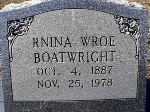 Rnina Wroe Boatwright Gravestone